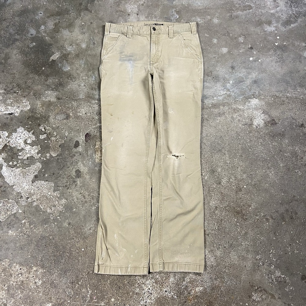 Carhartt Rugged Flex Canvas Pants Size 31x34 Beige Relaxed Fit Distressed Work
